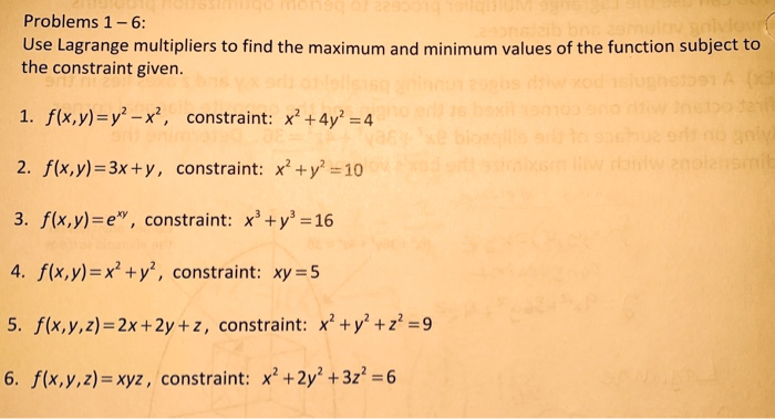 Solved Problems 1-6: Use Lagrange multipliers to find the | Chegg.com