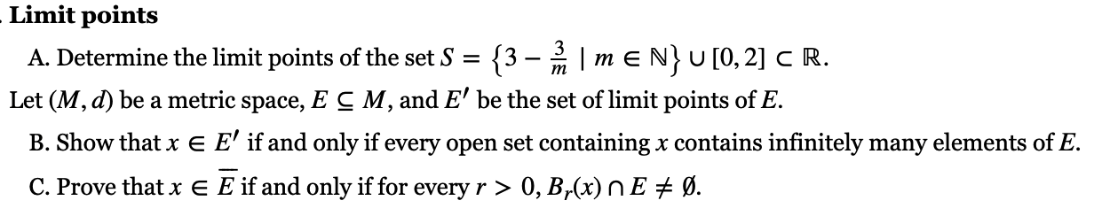 Solved Limit Points A Determine The Limit Points Of The Chegg Com