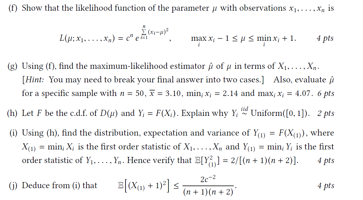 Solved Consider An I I D Sample X1 From The Chegg Com