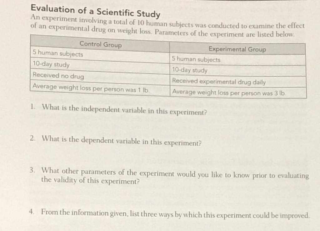 Solved Evaluation Of A Scientific Study An Experiment Chegg