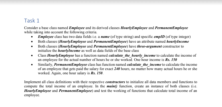 Solved Task 1 Consider a base class named Employee and its | Chegg.com