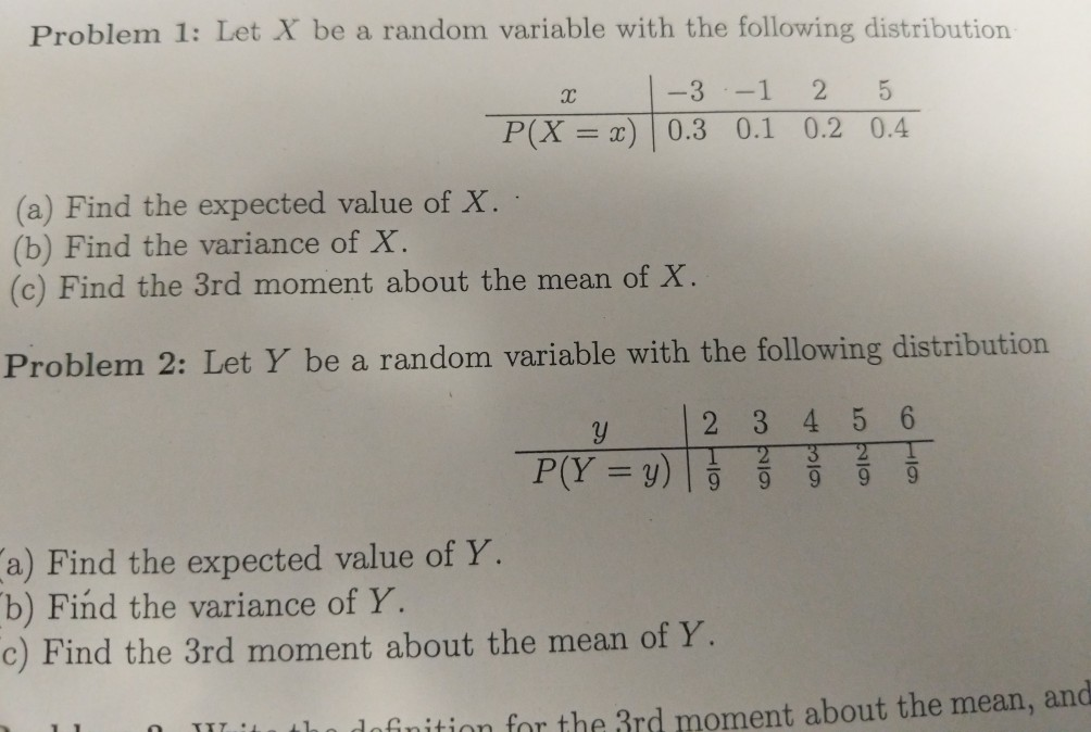 Solved Problem 1: Let X be a random variable with the | Chegg.com