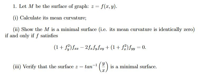 Solved 1. Let M be the surface graph: z=f(x,y) i) | Chegg.com