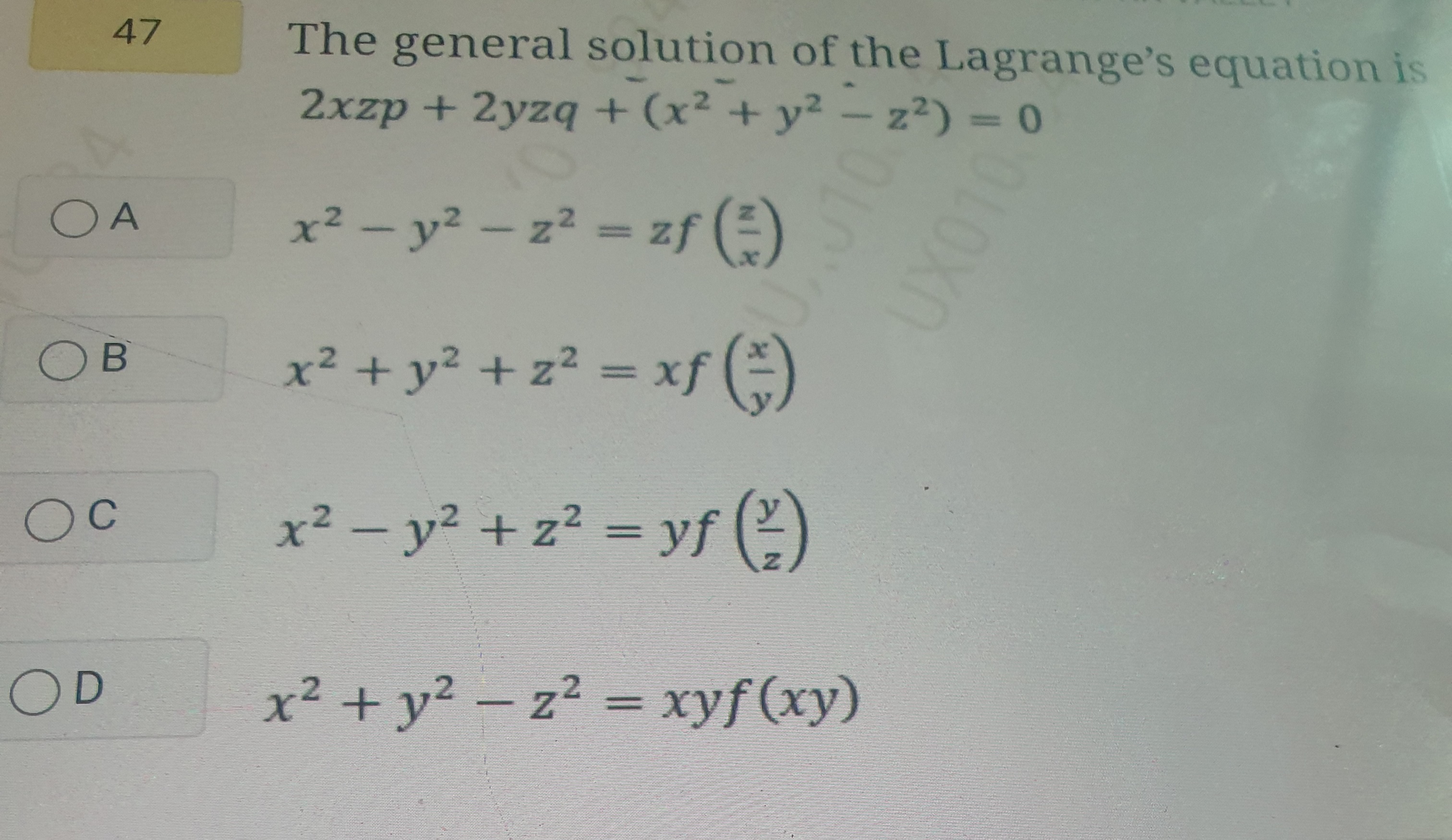 Solved 47 The General Solution Of The Lagrange S Equation Is Chegg Com