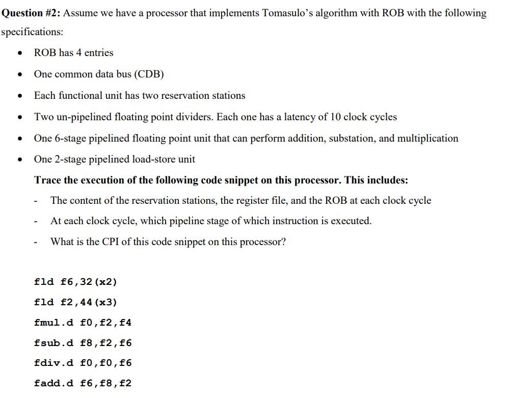 Solved Question 2 Assume We Have A Processor That Chegg