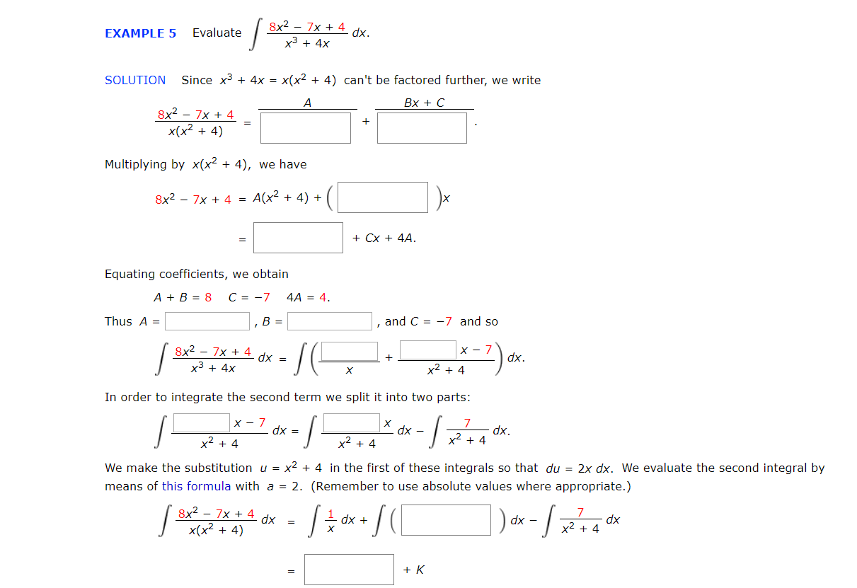 Solved EXAMPLE 5 Evaluate 8x2 - 7x + 4 dx. x3 + 4x SOLUTION | Chegg.com