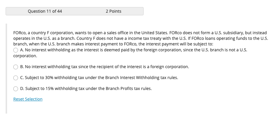 Solved Question 3 of 44 2 Points USAco, a domestic | Chegg.com