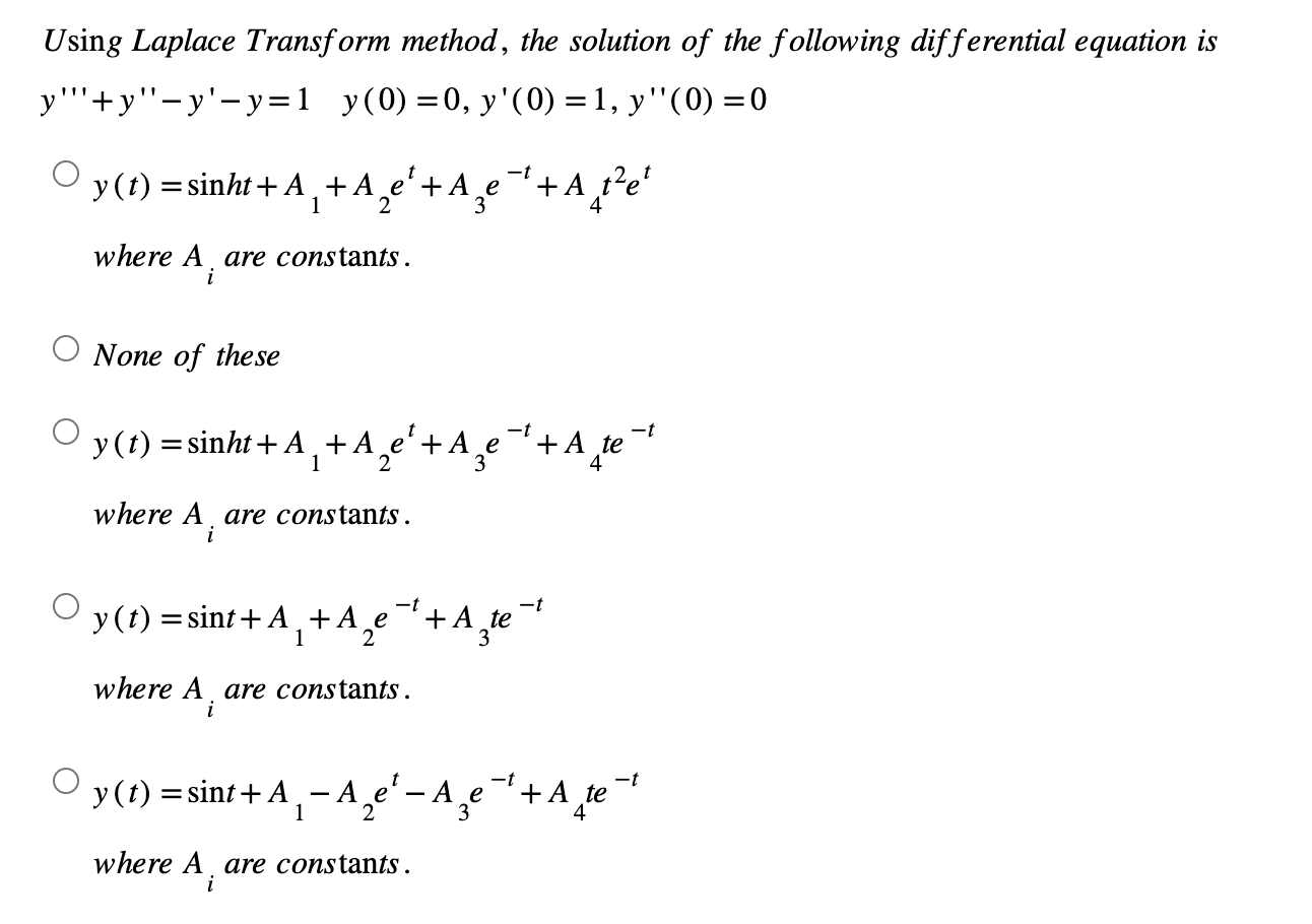 Solved Using Laplace Transform method, the solution of the | Chegg.com