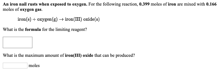Solved For the following reaction, 0.302 moles of iron(III) | Chegg.com
