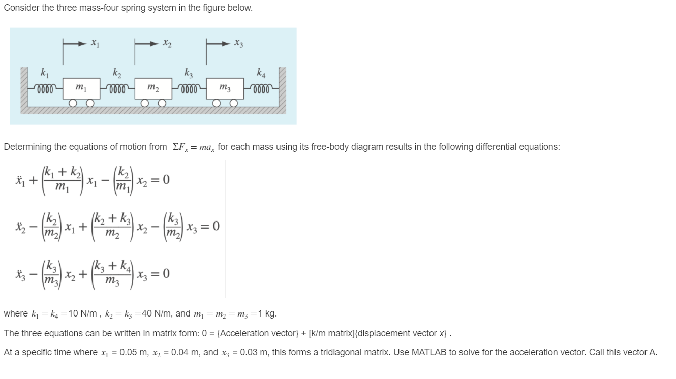 Solved Consider The Three Mass Four Spring System In The 3086