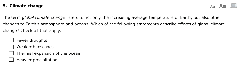 Solved 5. Climate change Aa Aa The term global climate | Chegg.com