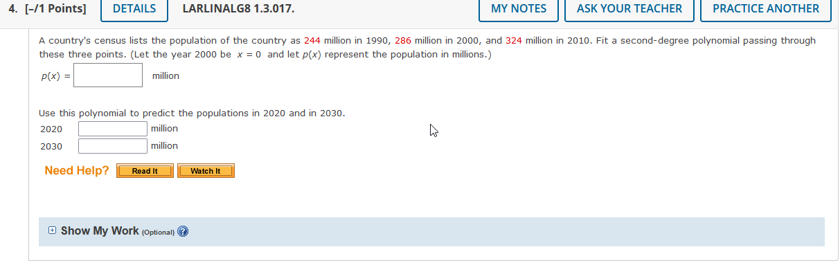 Solved A Country's Census Lists The Population Of The | Chegg.com