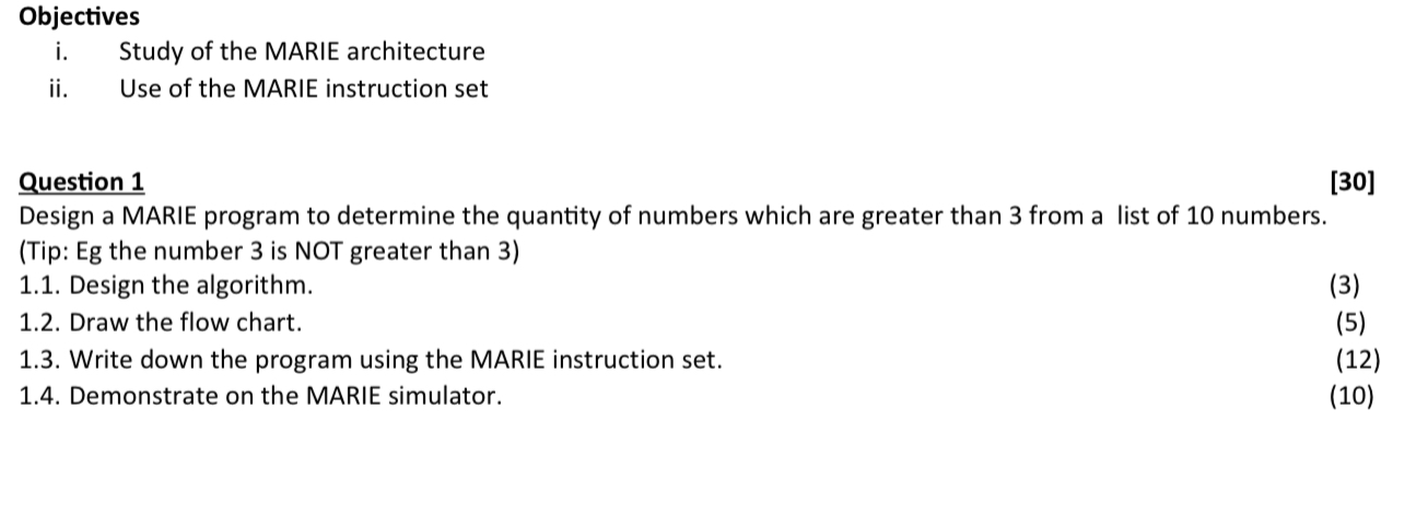 Solved Objectives i. Study of the MARIE architecture ii. Use | Chegg.com