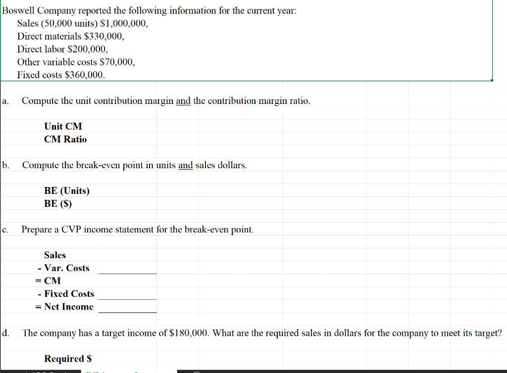 Solved Boswell Company reported the following information | Chegg.com