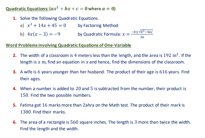 Solved Quadratic Equations: (ax2+bx+c=0 Where A =0) 1. Solve | Chegg.com