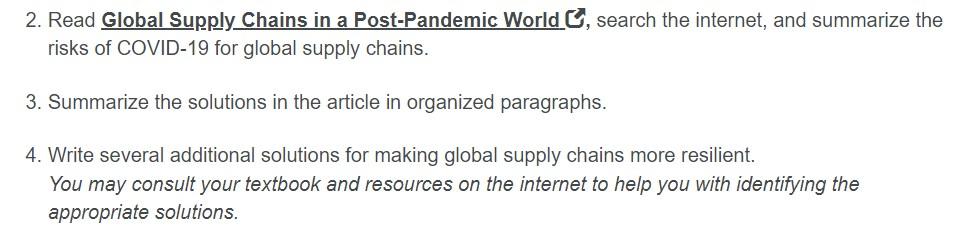 Solved 2. Read Global Supply Chains in a Post-Pandemic World | Chegg.com