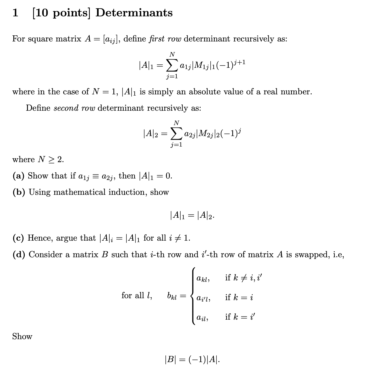 Solved For square matrix A aij define first row Chegg