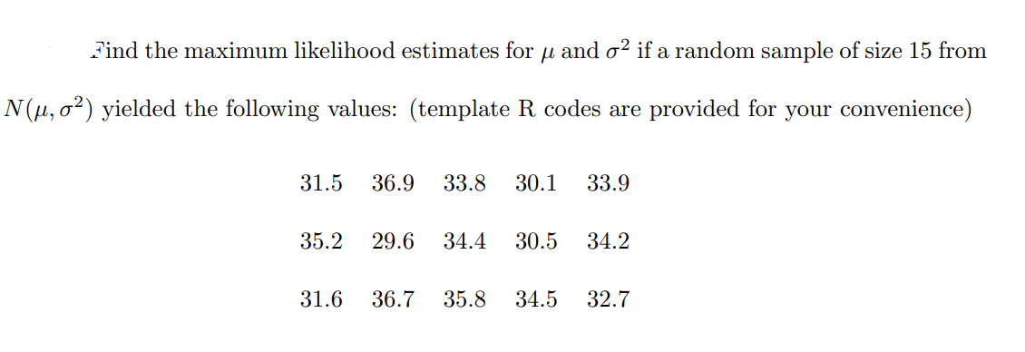 Solved Find the maximum likelihood estimates for u and o? if | Chegg.com