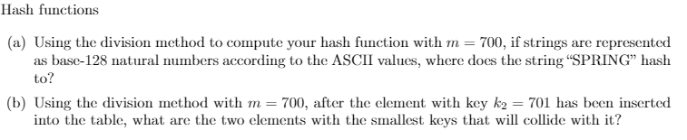 Solved Hash functions (a) Using the division method to | Chegg.com