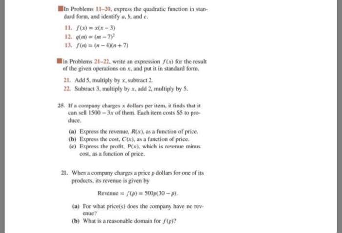 Solved In Problems il-20, express the quadratic function in | Chegg.com
