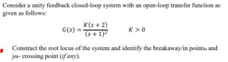 Solved Consider a unity feedback closed-loop system with an | Chegg.com
