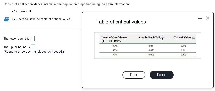 Solved Construct a 90% confidence interval of the population | Chegg.com