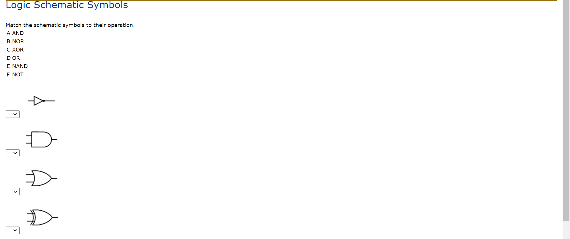 Solved Match the schematic symbols to their operation. A AND | Chegg.com