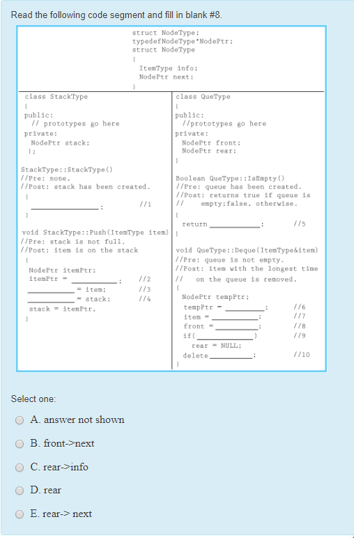 Solved Read the following code segment and fill in blank #8. | Chegg.com