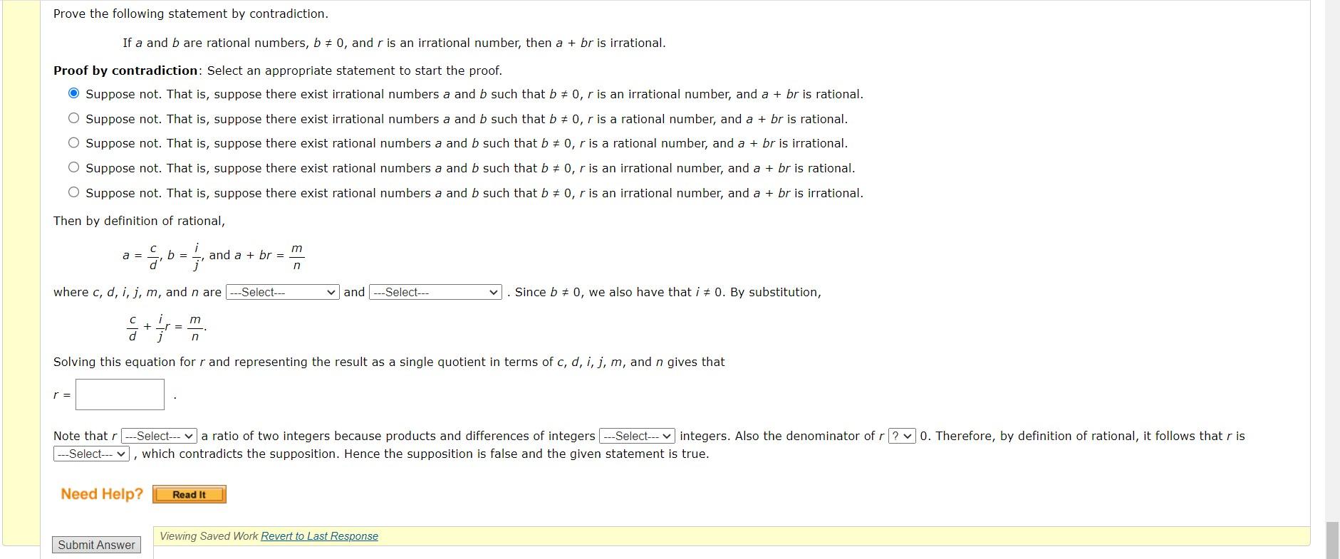 Solved If a and b are rational numbers, b =0, and r is an