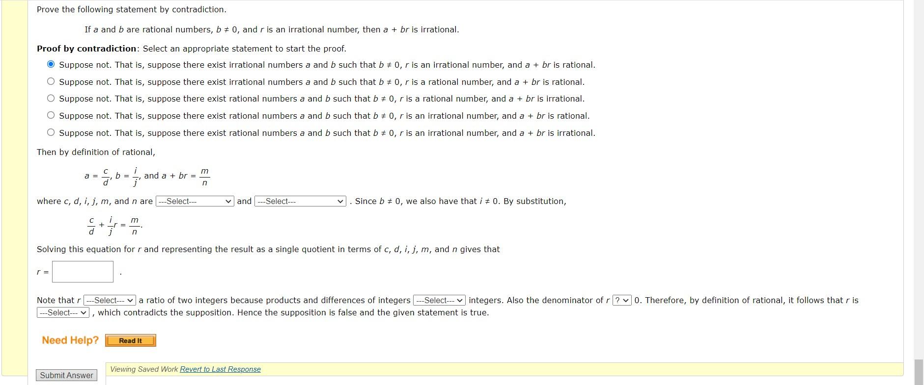 Solved If A And B Are Rational Numbers, B =0, And R Is An | Chegg.com