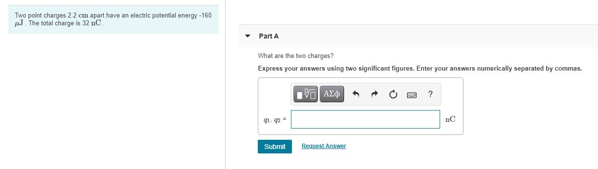 Solved Two point charges 2.2 cm apart have an electric | Chegg.com