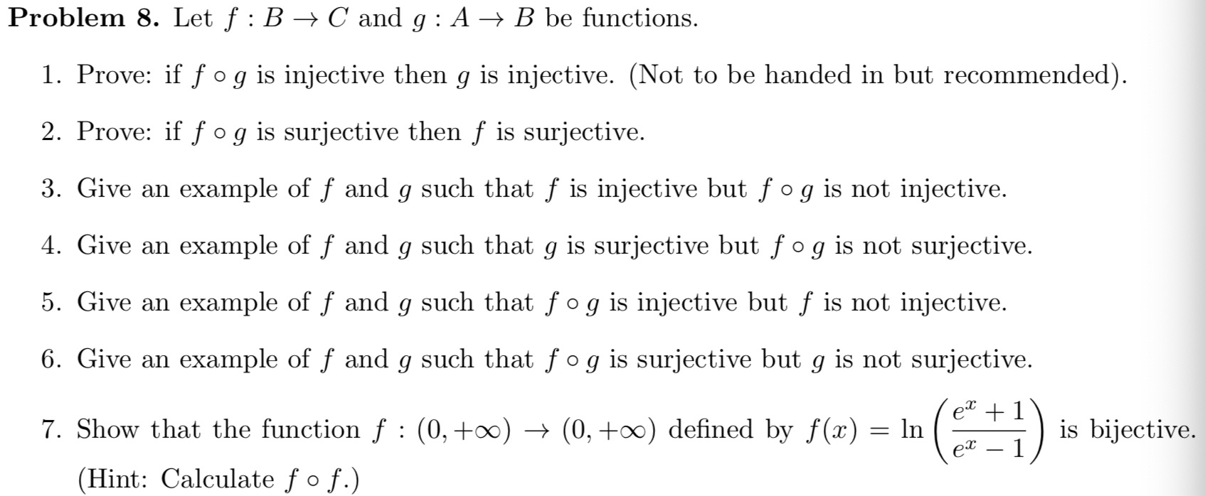 Solved Problem 8. Let F:B + C And G: A + B Be Functions. 1. | Chegg.com