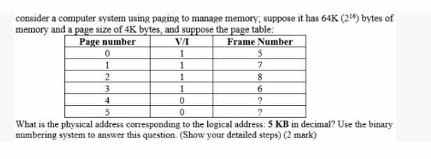 Solved consider a computer system using paging to manage | Chegg.com