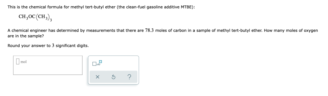 Solved This is the chemical formula for methyl tert-butyl | Chegg.com