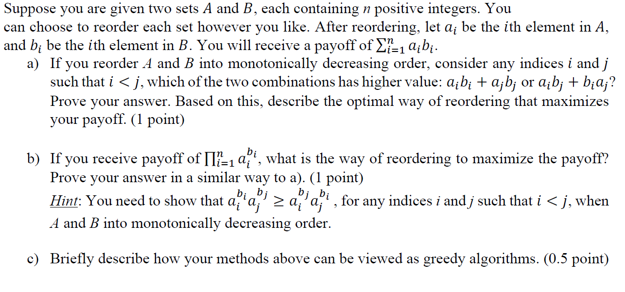 Solved Suppose You Are Given Two Sets A And B, Each | Chegg.com