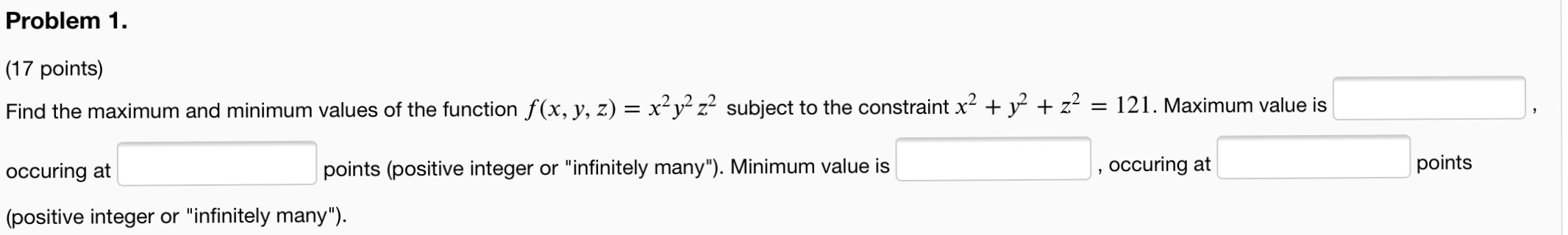 Solved Problem 1. (17 points) Find the maximum and minimum | Chegg.com