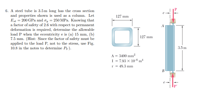 Solved A Steel Tube Is 3.5 M Long Has The Cross Section And | Chegg.com