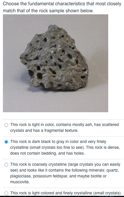 Solved Choose the name of the rock sample shown below. | Chegg.com