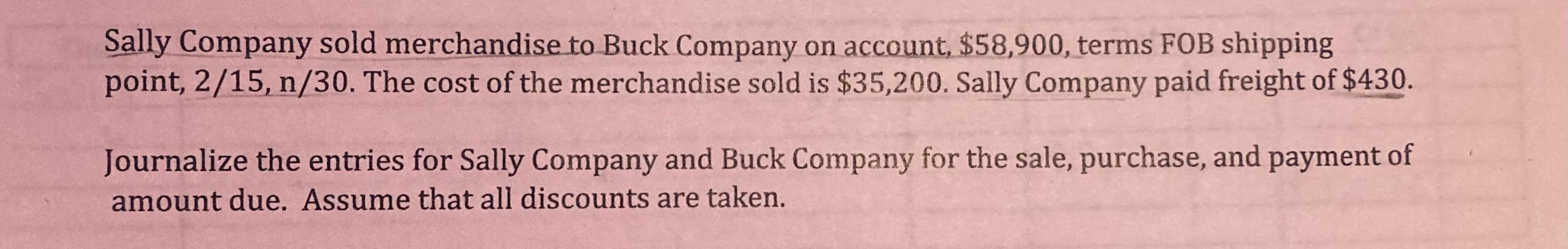 Solved Sally Company sold merchandise to Buck Company on | Chegg.com