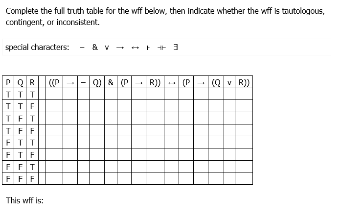 Solved Complete the full truth table for the wff below, then | Chegg.com