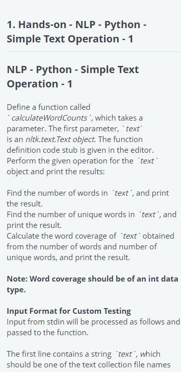 1. Hands-on - NLP - Python - Simple Text Operation - | Chegg.com