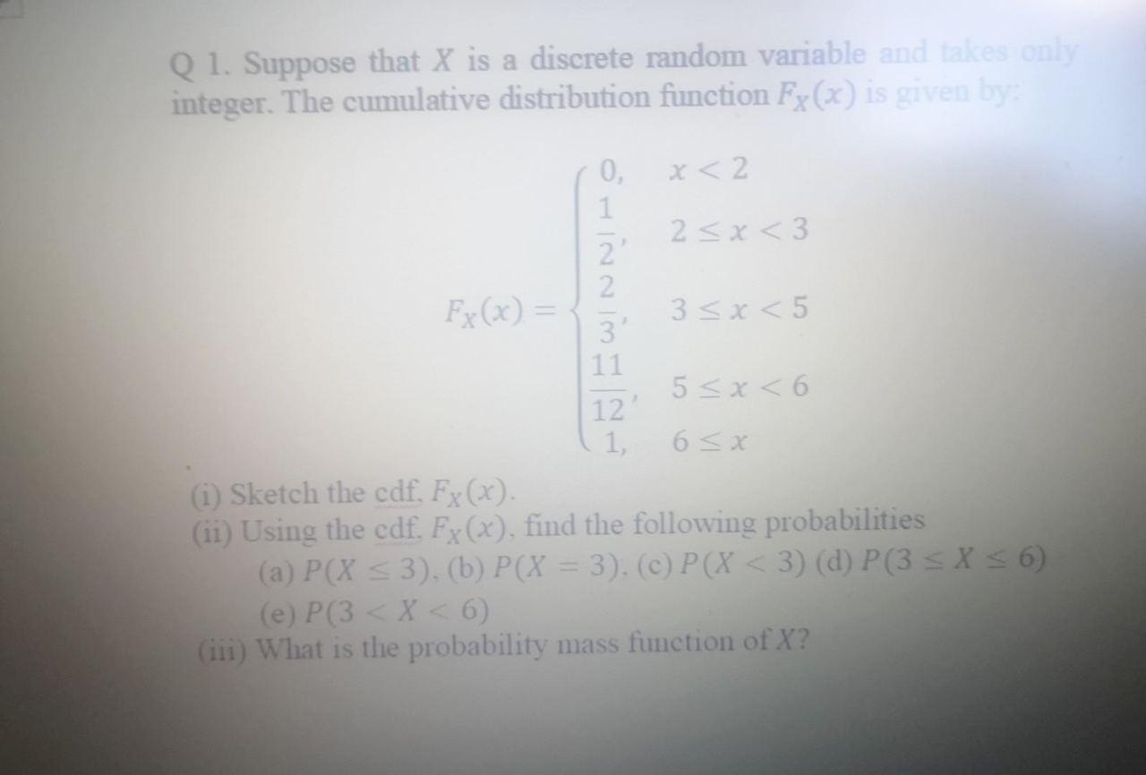 Solved Q 1. Suppose That X Is A Discrete Random Variable And | Chegg.com