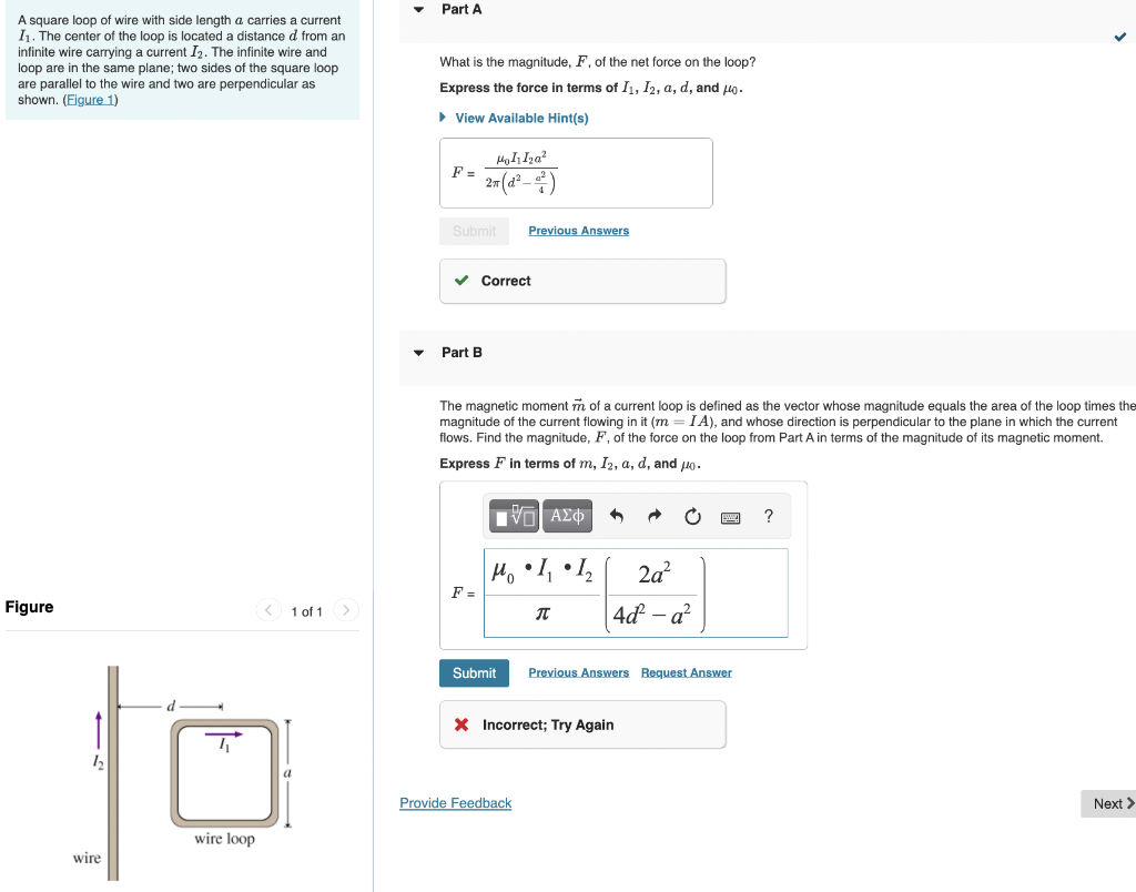 Solved Part A A square loop of wire with side length a | Chegg.com