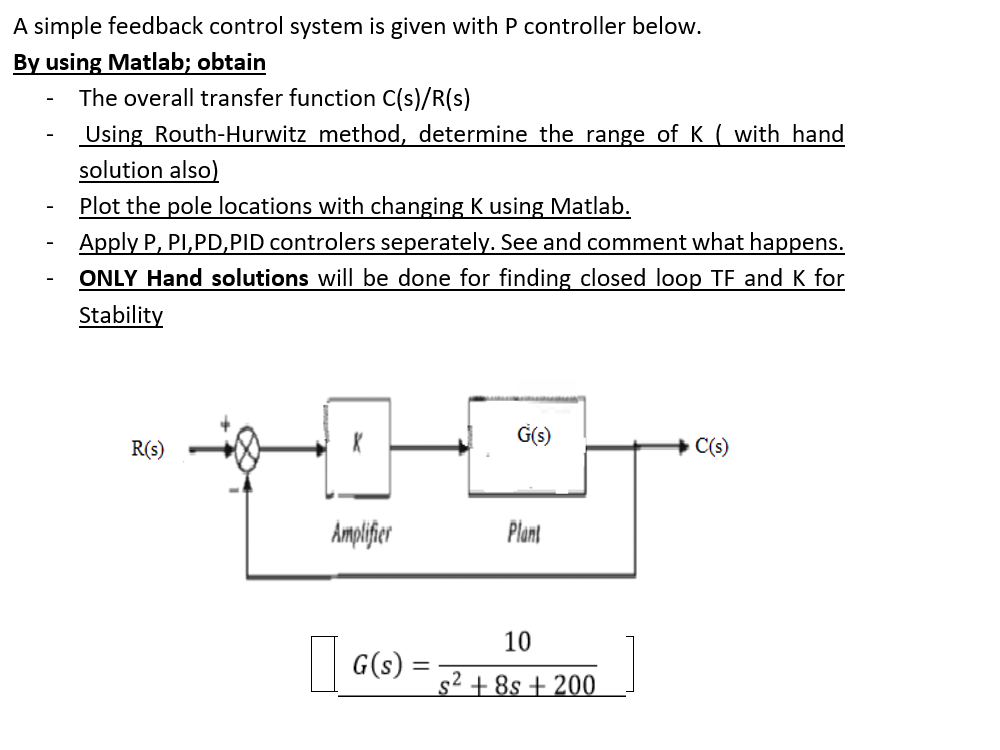 Solved A Simple Feedback Control System Is Given With P | Chegg.com