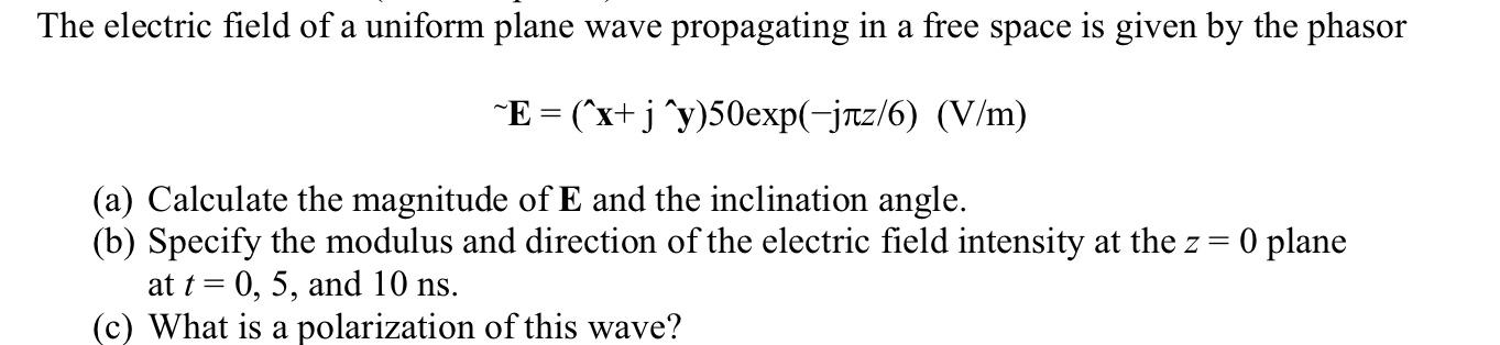 Solved The electric field of a uniform plane wave | Chegg.com