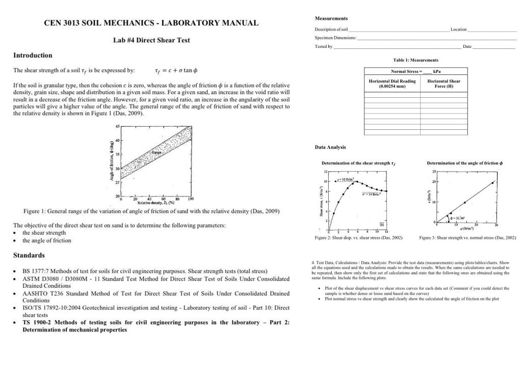 Solved Measurements CEN 3013 SOIL MECHANICS - LABORATORY | Chegg.com