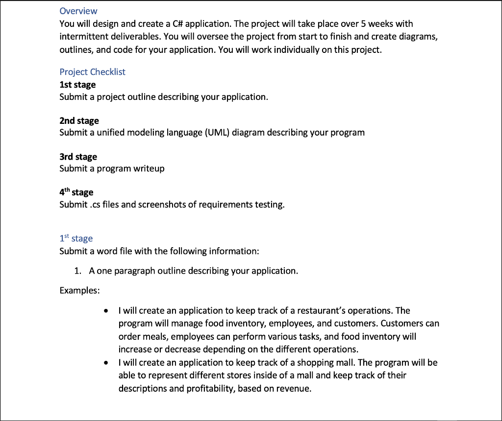Solved Overview You will design and create a C# application. | Chegg.com