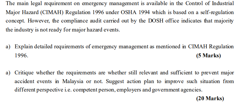 Solved The main legal requirement on emergency management is | Chegg.com