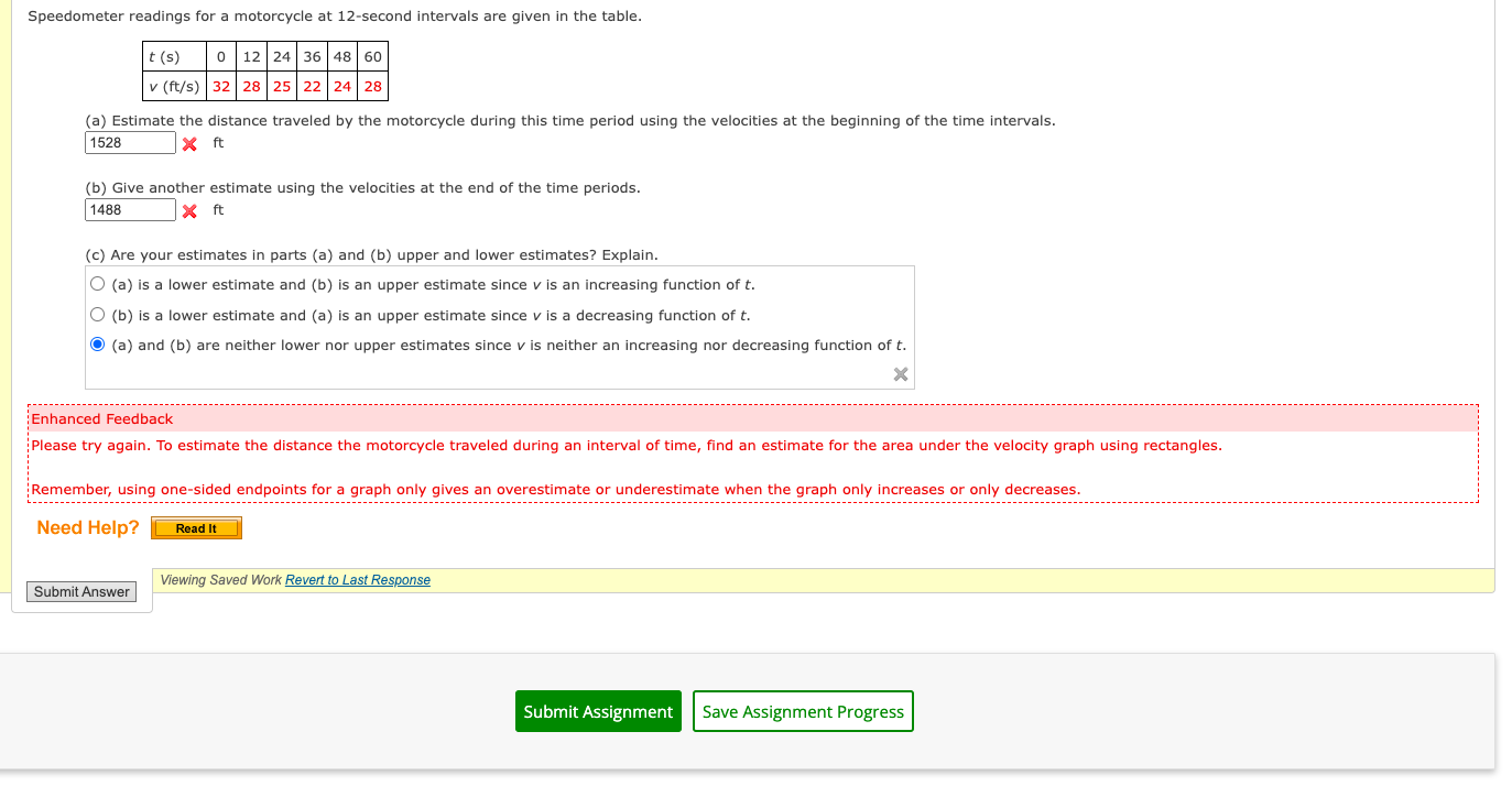 Solved Speedometer readings for a motorcycle at 12 second