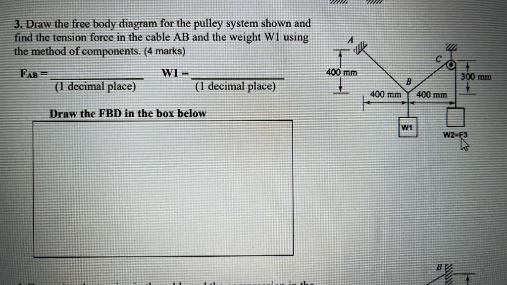 Solved 3. Draw the free body diagram for the pulley system | Chegg.com